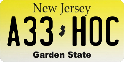 NJ license plate A33HOC