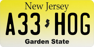 NJ license plate A33HOG