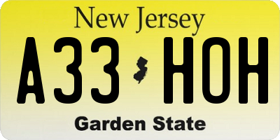 NJ license plate A33HOH