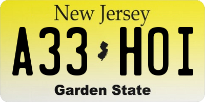 NJ license plate A33HOI