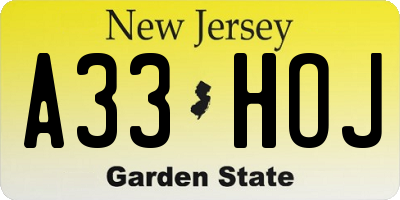 NJ license plate A33HOJ