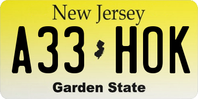 NJ license plate A33HOK