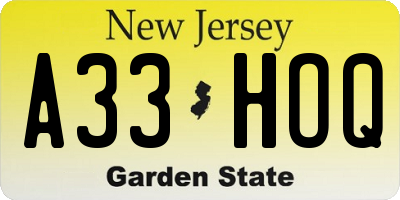 NJ license plate A33HOQ