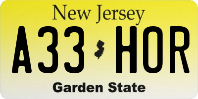 NJ license plate A33HOR