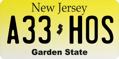 NJ license plate A33HOS
