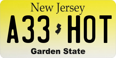 NJ license plate A33HOT