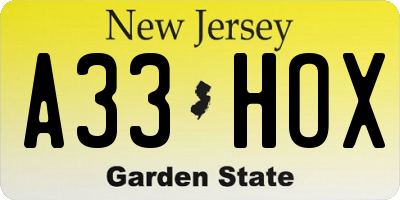 NJ license plate A33HOX