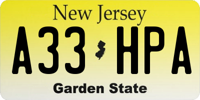 NJ license plate A33HPA