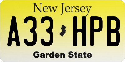 NJ license plate A33HPB