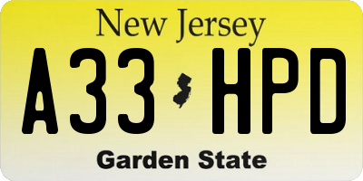 NJ license plate A33HPD