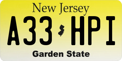 NJ license plate A33HPI