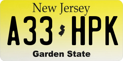 NJ license plate A33HPK