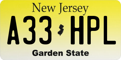 NJ license plate A33HPL