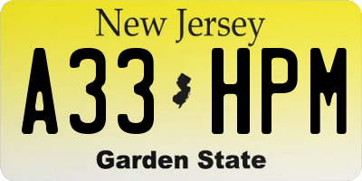 NJ license plate A33HPM