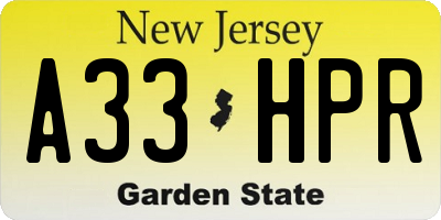 NJ license plate A33HPR