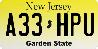 NJ license plate A33HPU
