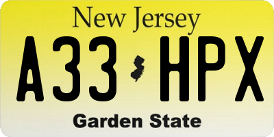 NJ license plate A33HPX