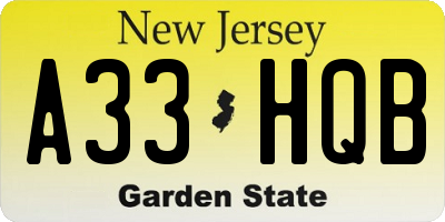 NJ license plate A33HQB