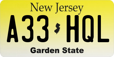 NJ license plate A33HQL