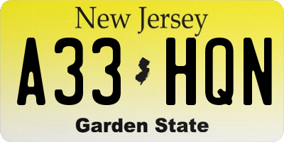 NJ license plate A33HQN