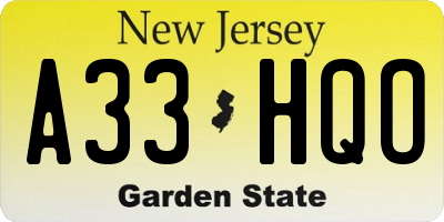 NJ license plate A33HQO