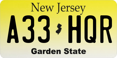 NJ license plate A33HQR