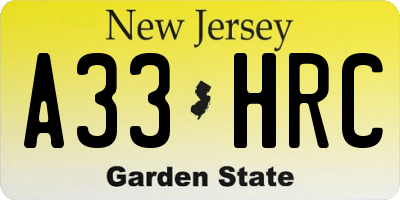 NJ license plate A33HRC