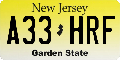 NJ license plate A33HRF