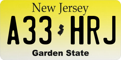 NJ license plate A33HRJ