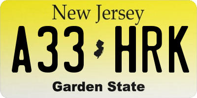 NJ license plate A33HRK