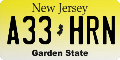 NJ license plate A33HRN