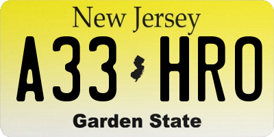 NJ license plate A33HRO