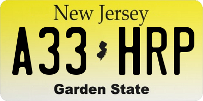 NJ license plate A33HRP