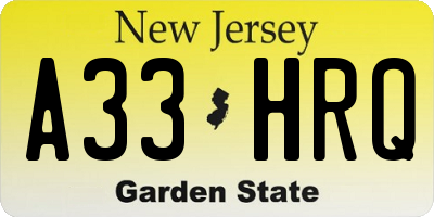 NJ license plate A33HRQ