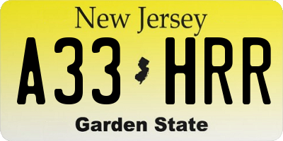 NJ license plate A33HRR
