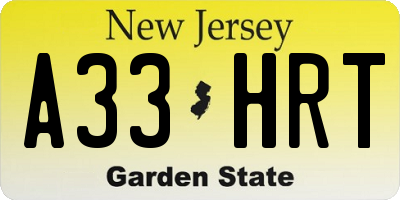 NJ license plate A33HRT