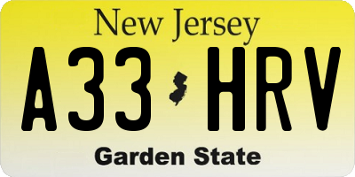 NJ license plate A33HRV