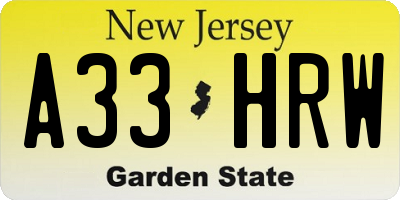 NJ license plate A33HRW