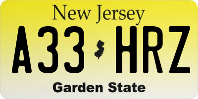 NJ license plate A33HRZ