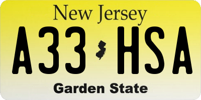 NJ license plate A33HSA