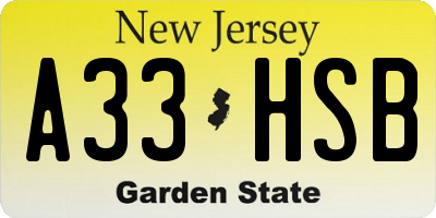 NJ license plate A33HSB