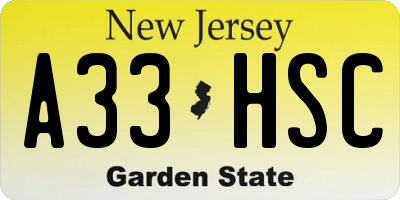 NJ license plate A33HSC