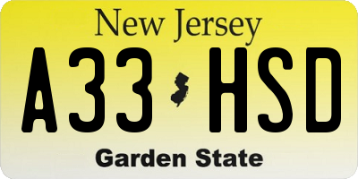 NJ license plate A33HSD