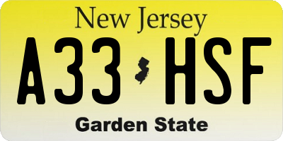 NJ license plate A33HSF