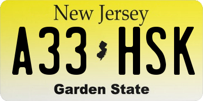 NJ license plate A33HSK