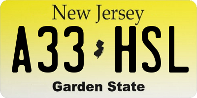 NJ license plate A33HSL