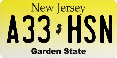 NJ license plate A33HSN