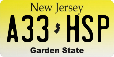NJ license plate A33HSP