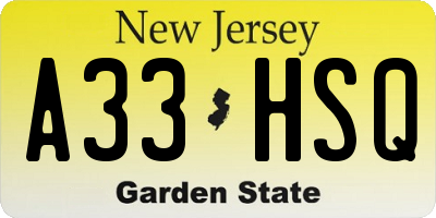 NJ license plate A33HSQ