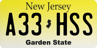 NJ license plate A33HSS